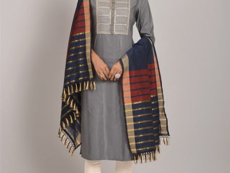 Malishka Women s Grey Viscose Rayon Embroidery Kurta Set With Dupatta Online Sale