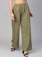 Women Olive Green & Black Striped Straight Palazzos - Rasiya on Sale