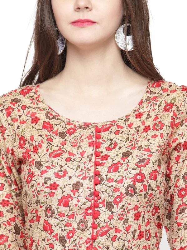 Women Red & Beige Printed A-Line Kurta - Rasiya For Cheap