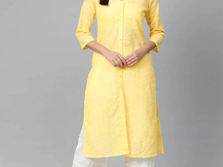 Women Yellow Chikankari Embroidered Semi-Sheer Straight Kurta - Rasiya Online now