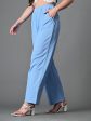 Myshka Women s Solid Ribbed High-Rise Wide Leg Casual Trousers in Blue Color Cheap