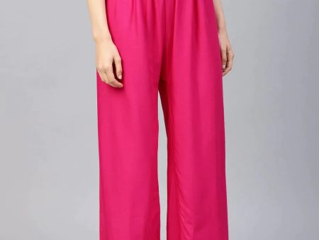 Women Pink Solid Straight Palazzos - Rasiya Discount