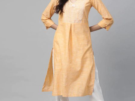 Women Yellow Pure Cotton Striped Pleated Kurta - Rasiya Cheap