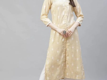 Women Yellow Ethnic Motifs Ikat Kurta With Lace Work - Rasiya Online now