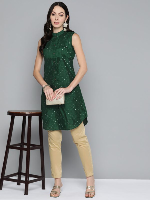 Women Geometric Embroidered Mirror Work Kurta Green - Rasiya Hot on Sale