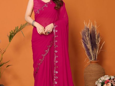 Partywear Designer Pink Georgette Fancy Saree - Starwalk Online