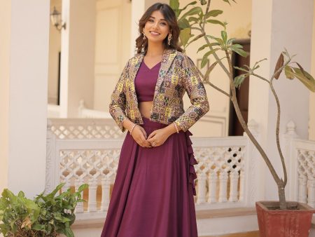 Lorenvalley Purple Premium Chinnon Lehenga Choli with Jacquard Woven Design Koti For Discount