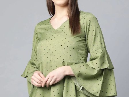 Women Green & Black Printed A-Line Top - Rasiya Sale