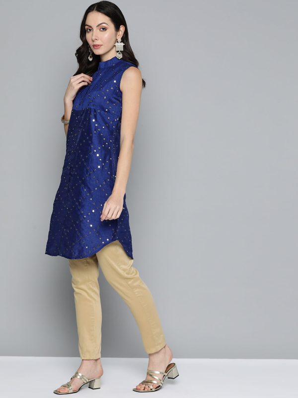 Women Geometric Embroidered Mirror Work Kurta Navy - Rasiya Online Hot Sale