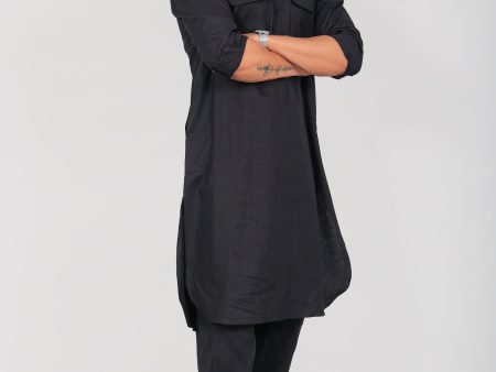 Bluesaanchi Men s Pathani Black Color Kurta With Trouser Pant Fashion