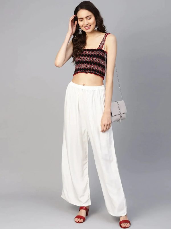 Women Off-White Solid Straight Palazzos - Rasiya Hot on Sale