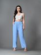 Myshka Women s Solid Ribbed High-Rise Wide Leg Casual Trousers in Blue Color Cheap