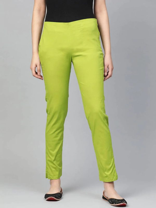 Women Green Smart Slim Fit Solid Regular Trousers - Rasiya Online