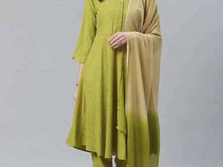 Women Green & Beige Self Design Kurta With Trousers & Dupatta - Rasiya Cheap