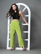 Myshka Women s Solid Ribbed High-Rise Wide Leg Casual Trousers in Green Color Online Sale