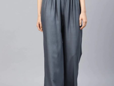 Women Grey Solid Straight Palazzos - Rasiya Hot on Sale