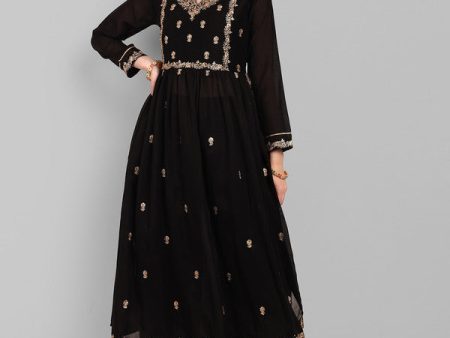 Malishka Women s Black Vichitra silk Embroidery Kurta Set Discount