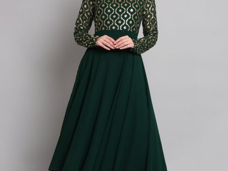 Women Green Georgette Foil print Anarkali Kurta - Rasiya Online