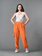 Myshka Women s Solid Ribbed High-Rise Cargo Style Casual Trousers in Orange Color Sale