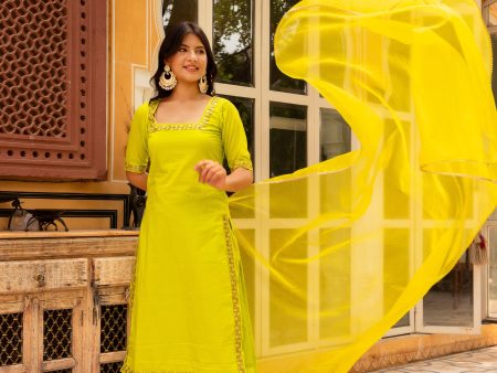 Pomcha Jaipur Gaurangi Green Embroidery Suit Set Sale