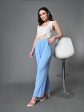 Myshka Women s Solid Ribbed High-Rise Wide Leg Casual Trousers in Blue Color Cheap