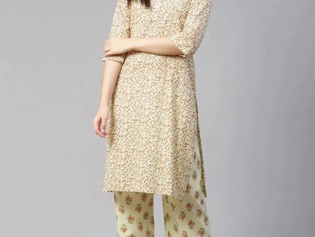 Women Yellow Floral Printed Kurta With Palazzos - Rasiya Hot on Sale