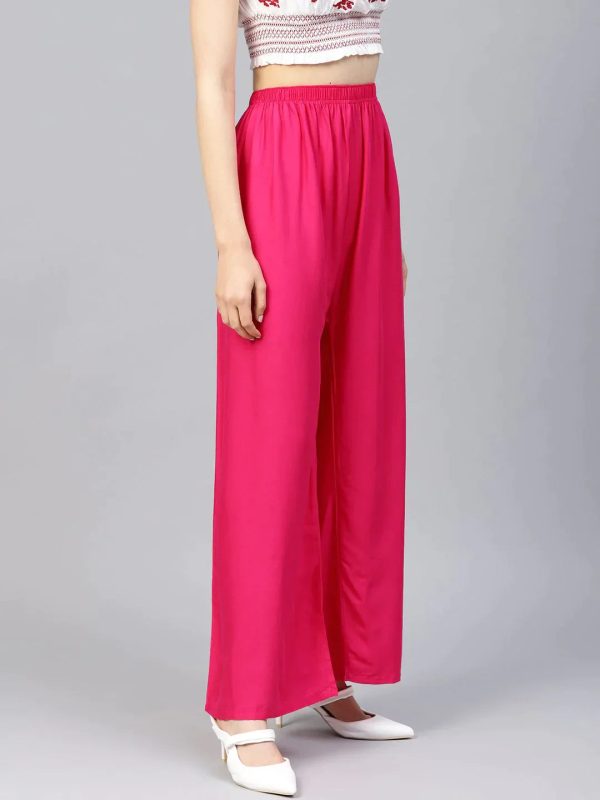 Women Pink Solid Straight Palazzos - Rasiya Discount