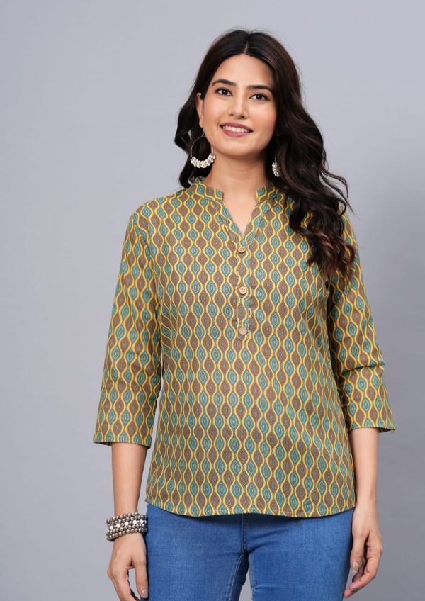 Women Elegant Printed Cotton Top - Rasiya For Sale