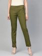 Women Olive Green Smart Slim Fit Solid Regular Trousers - Rasiya on Sale