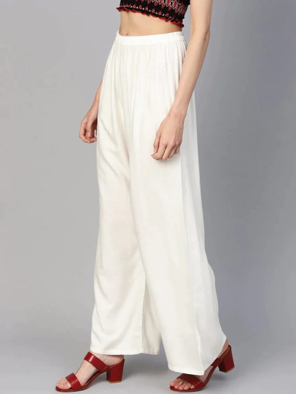 Women Off-White Solid Straight Palazzos - Rasiya Hot on Sale