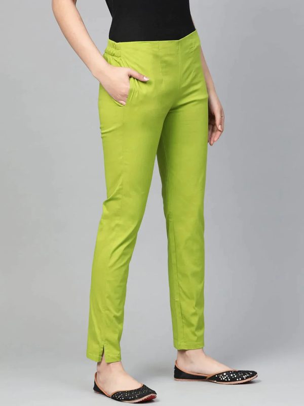 Women Green Smart Slim Fit Solid Regular Trousers - Rasiya Online