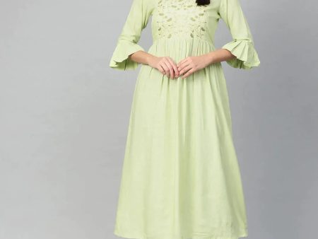 Women Green & Golden Yoke Design A-Line Kurta - Rasiya For Cheap