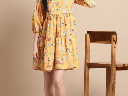 Women Yellow Printed A-Line Dress Yellow - Rasiya on Sale