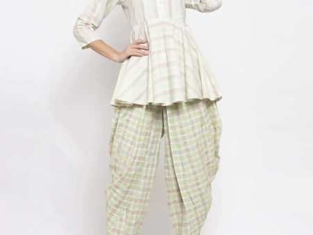 Women Green And White Striped Kurta With Dhoti Pants - Rasiya Online Sale