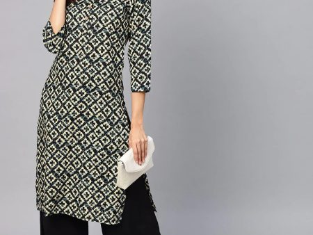 Women Cream-Coloured & Black Printed Straight Kurta - Rasiya Cheap