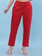 Juniper Women s Red Solid Cotton Pants with Partially Elasticated Waistband and Two Side Pockets on Sale