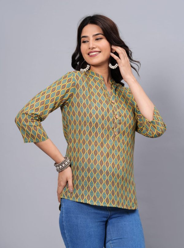 Women Elegant Printed Cotton Top - Rasiya For Sale