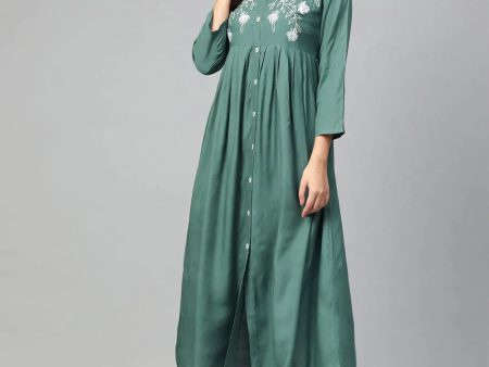 Women Green & White Yoke Design A-Line Kurta - Rasiya For Discount