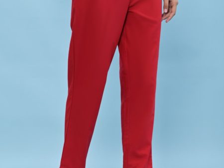 Juniper Women s Red Solid Cotton Pants with Partially Elasticated Waistband and Two Side Pockets on Sale