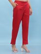 Juniper Women s Red Solid Cotton Pants with Partially Elasticated Waistband and Two Side Pockets on Sale