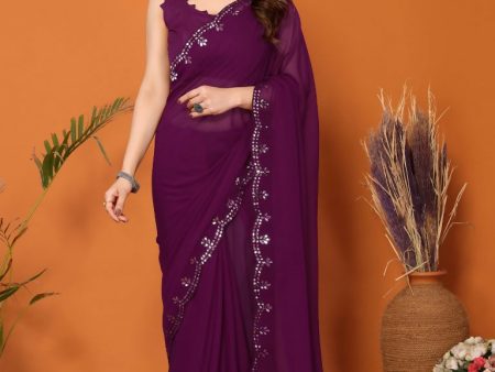 Partywear Designer Purple Georgette Fancy Saree - Starwalk For Cheap