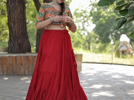 Lorenvalley Red Premium Rayon Lehenga with Georgette Embroidered Traditional Thread work Choli Hot on Sale