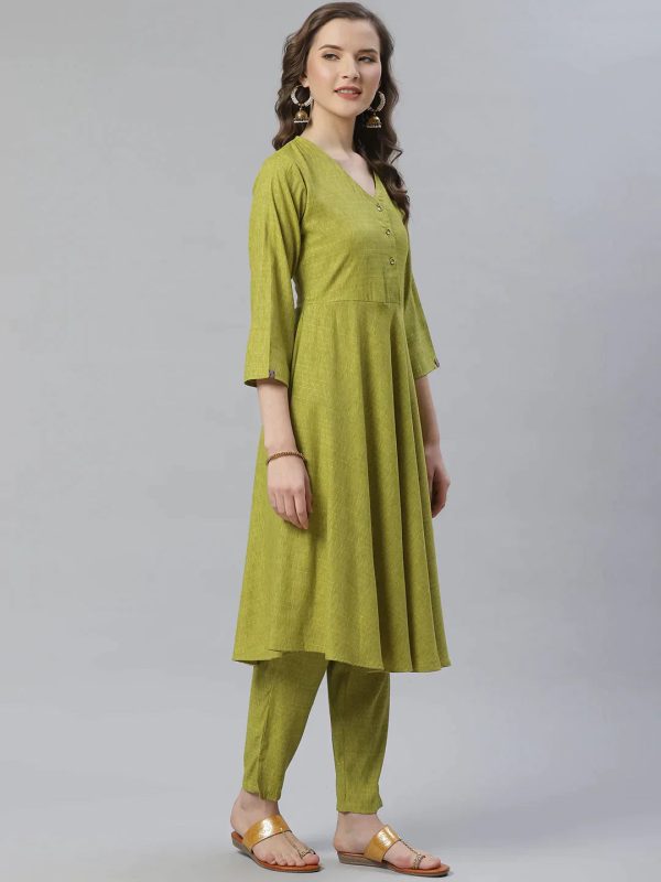 Women Green & Beige Self Design Kurta With Trousers & Dupatta - Rasiya Cheap