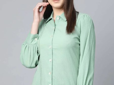 Women Green Regular Fit Crinkled Effect Casual Shirt - Rasiya Online