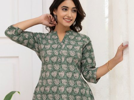 Women Green Printed Straight Tunic - Rasiya Online