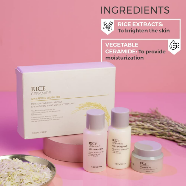 The Face Shop Rice & Ceramide Moisturizing Skincare Set Kit Hot on Sale