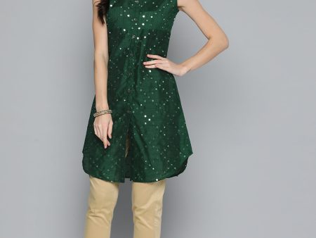 Women Geometric Embroidered Mirror Work Kurta Green - Rasiya Hot on Sale