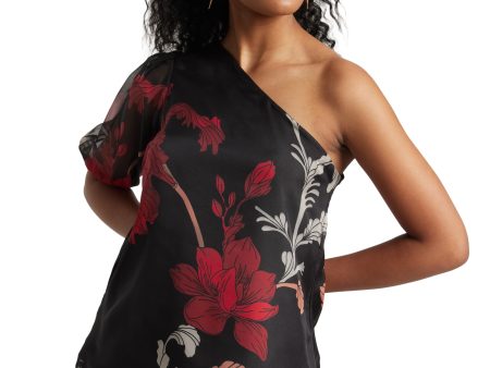 Zaccai Women s Black Organza Floral Top Online now