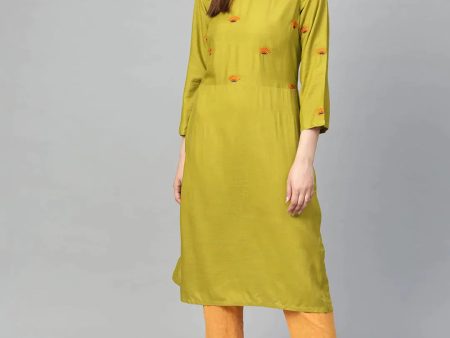 Women Green Yoke Design Straight Kurta - Rasiya Cheap