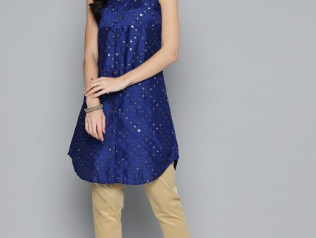 Women Geometric Embroidered Mirror Work Kurta Navy - Rasiya Online Hot Sale